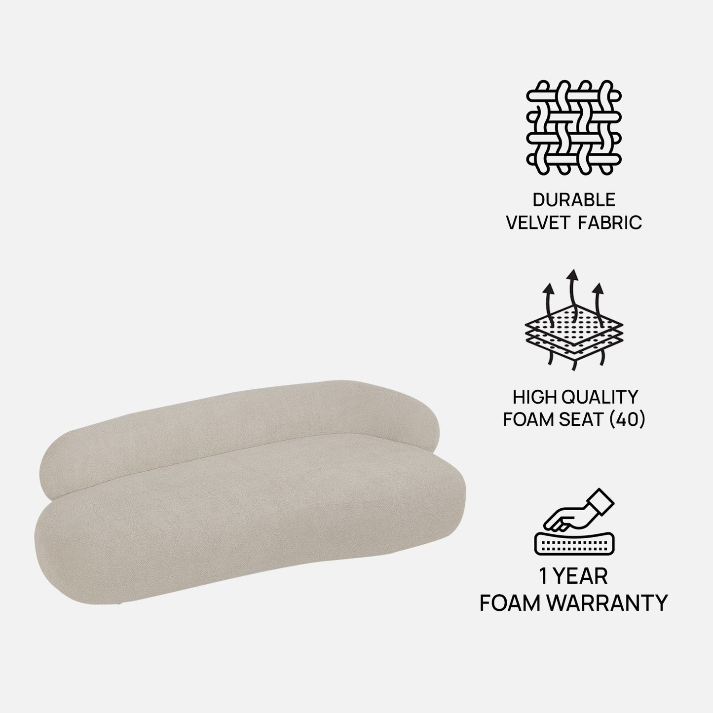 LuxeLounge Contemporary 3 Seater Sofa Ash Beige