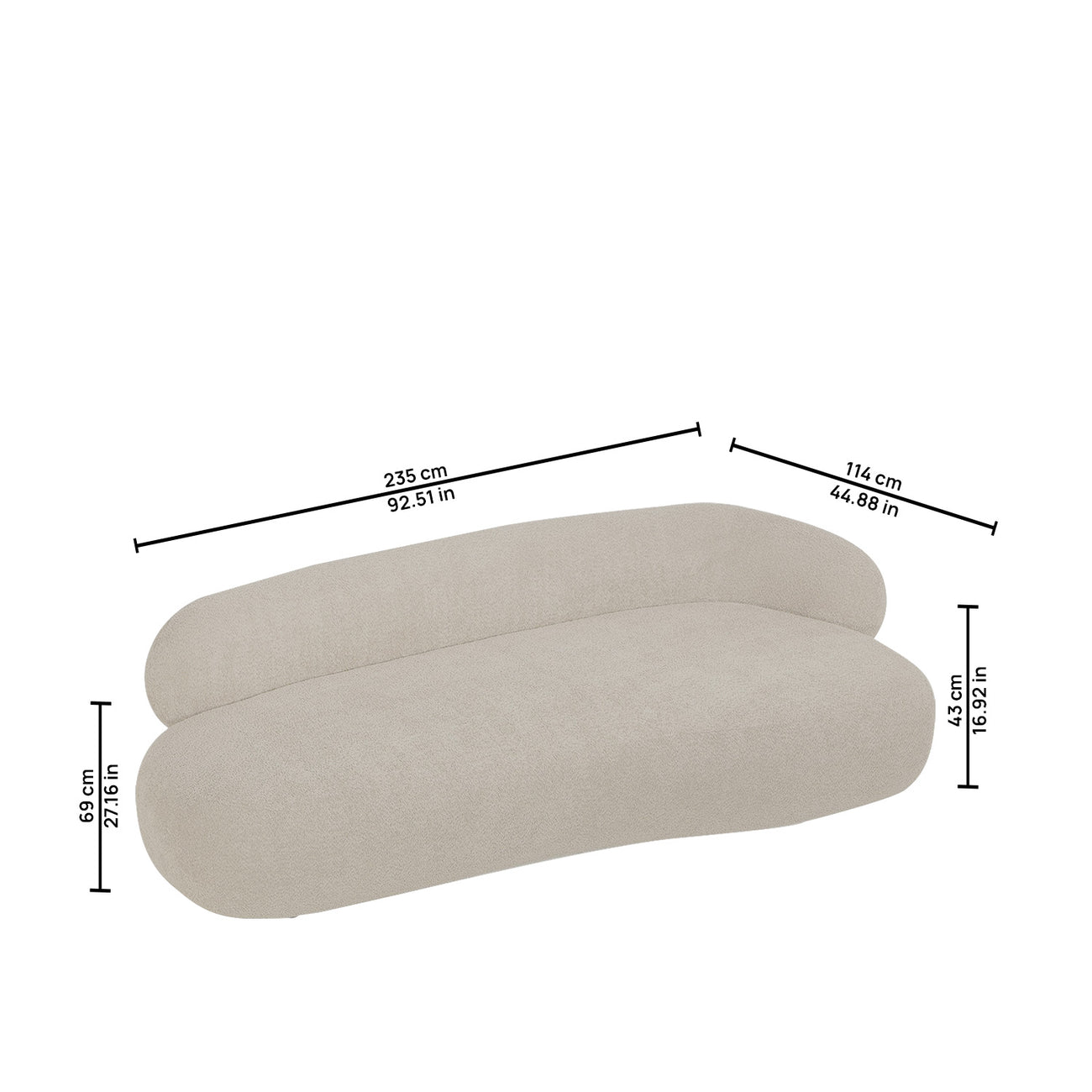 LuxeLounge Contemporary 3 Seater Sofa Ash Beige