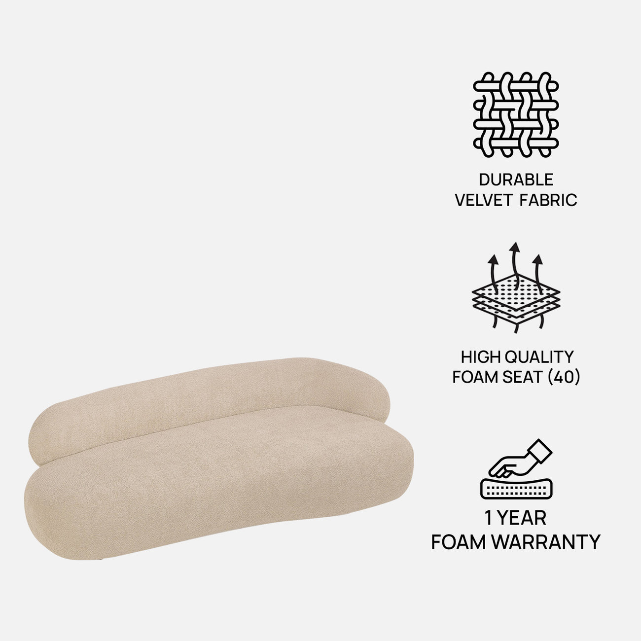 LuxeLounge Boucle 3 Seater Sofa Creme