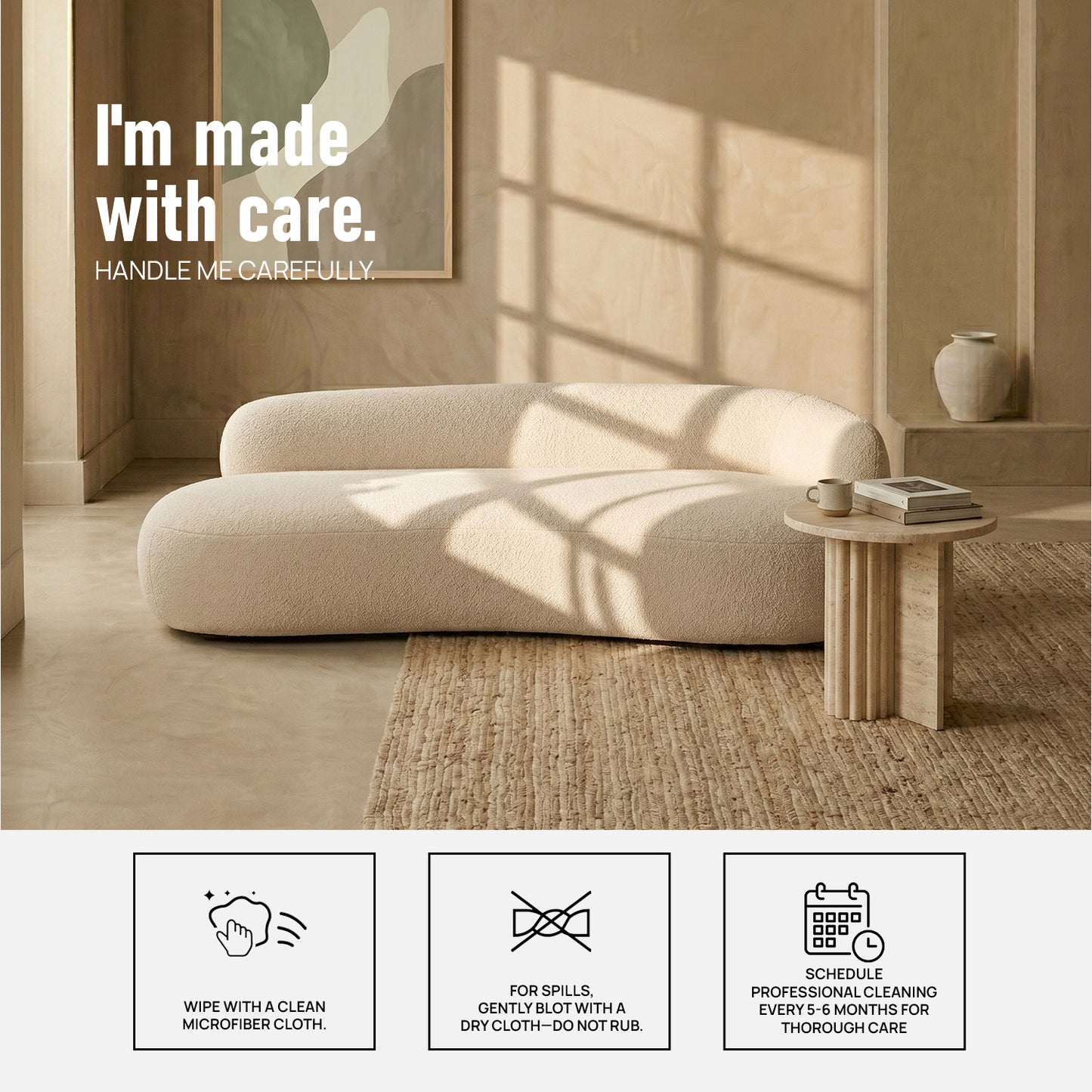 LuxeLounge Boucle 3 Seater Sofa Creme