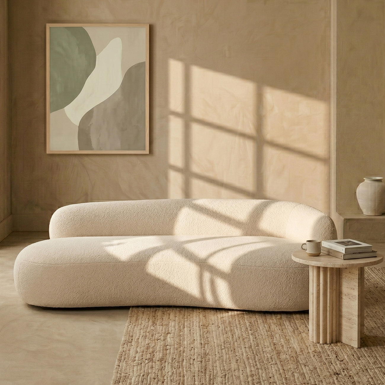 LuxeLounge Boucle 3 Seater Sofa Creme