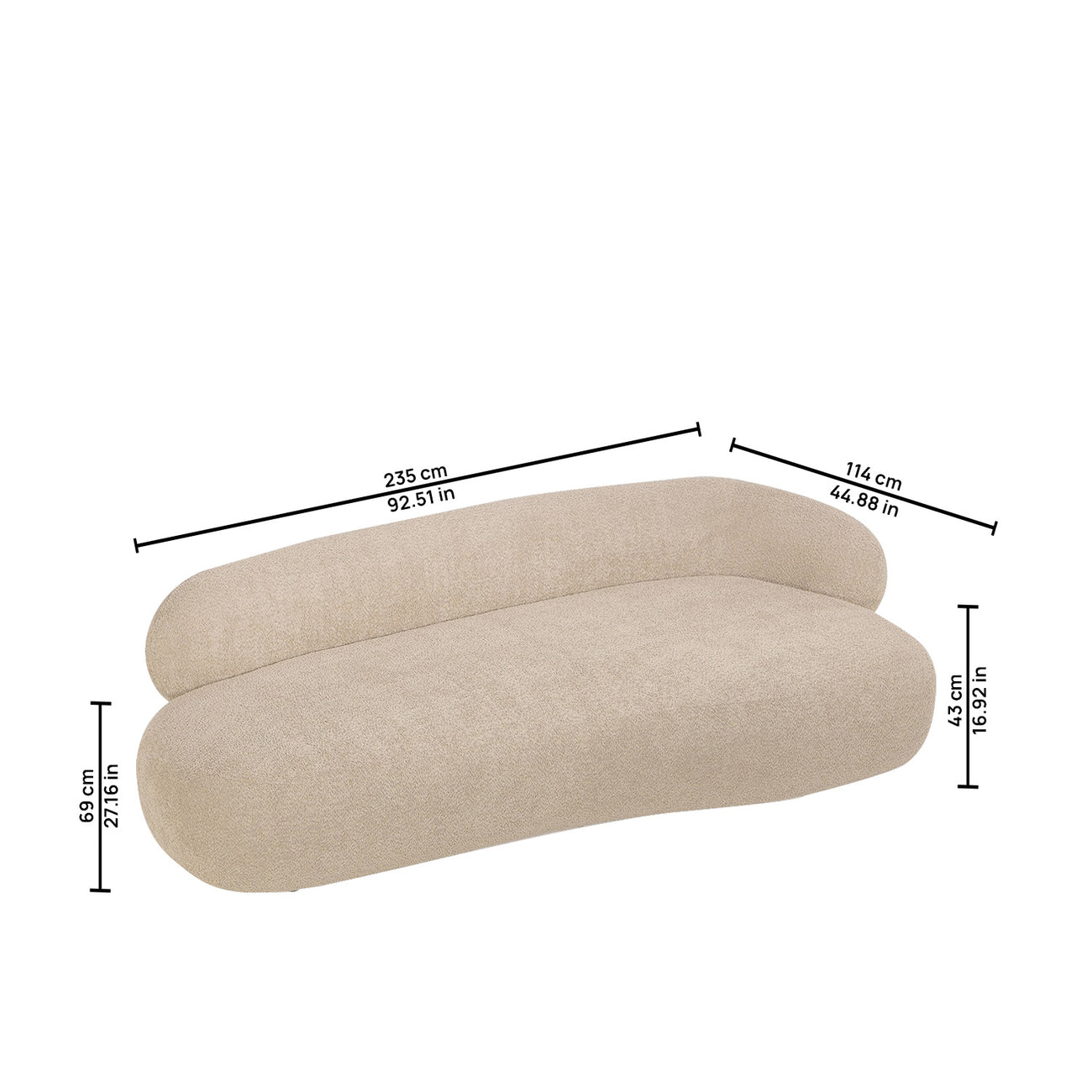 LuxeLounge Boucle 3 Seater Sofa Creme
