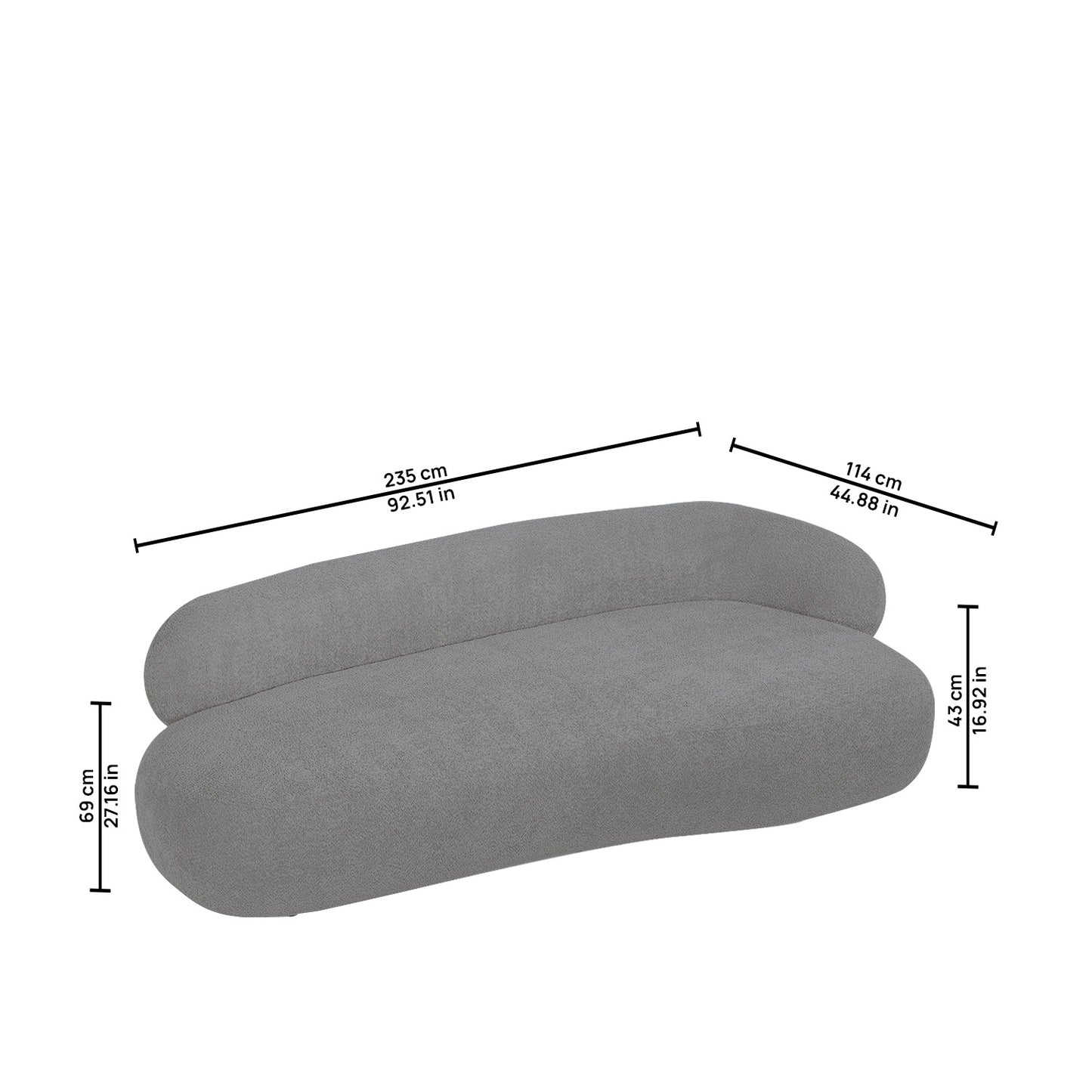 LuxeLounge Contemporary 3 Seater Sofa Dark Grey