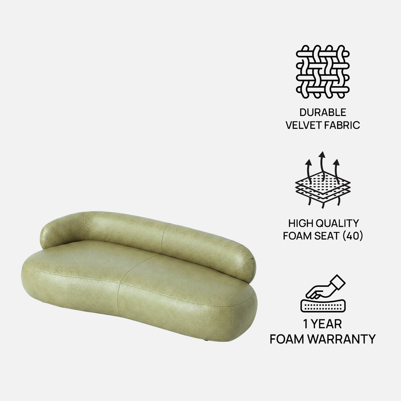 LuxeLounge Boucle 3 Seater Sofa Olive Green