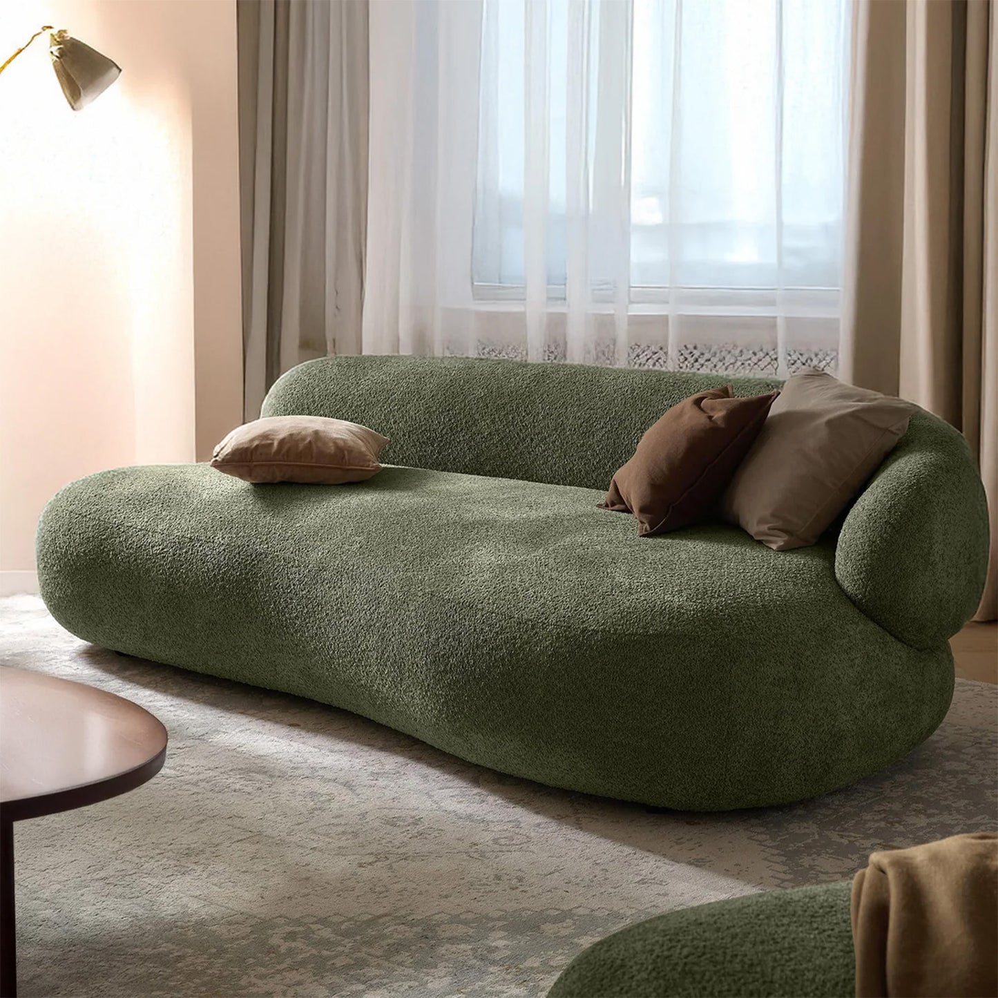LuxeLounge Boucle 3 Seater Sofa Olive Green