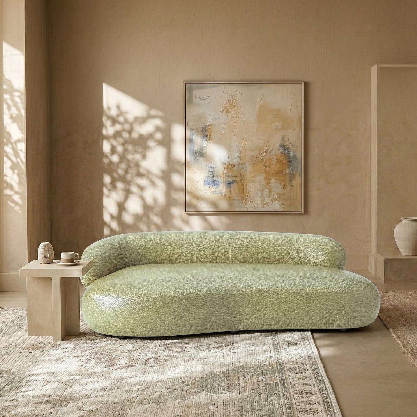 LuxeLounge Boucle 3 Seater Sofa Olive Green