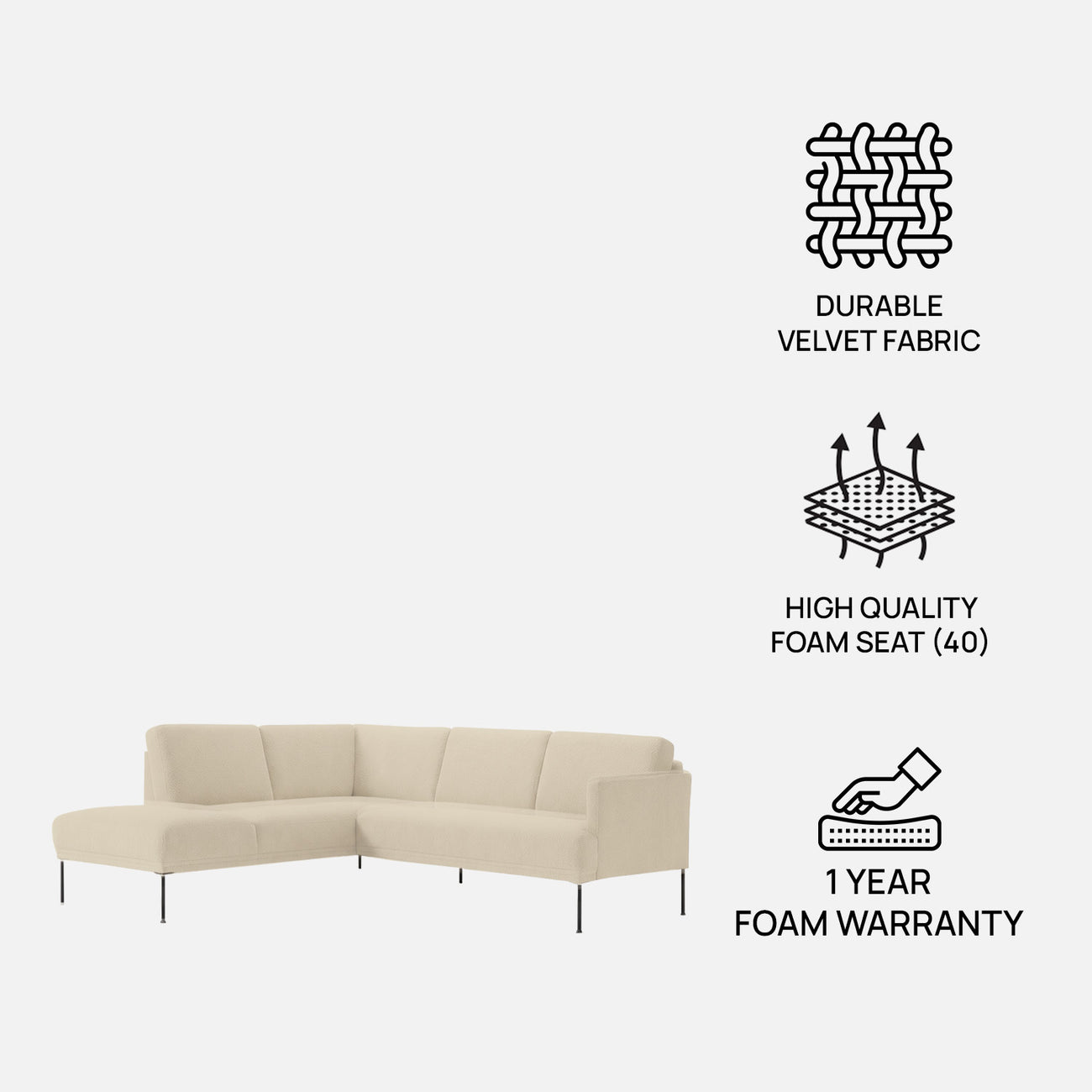 ModernElegance L Shaped 5 Seater Beige