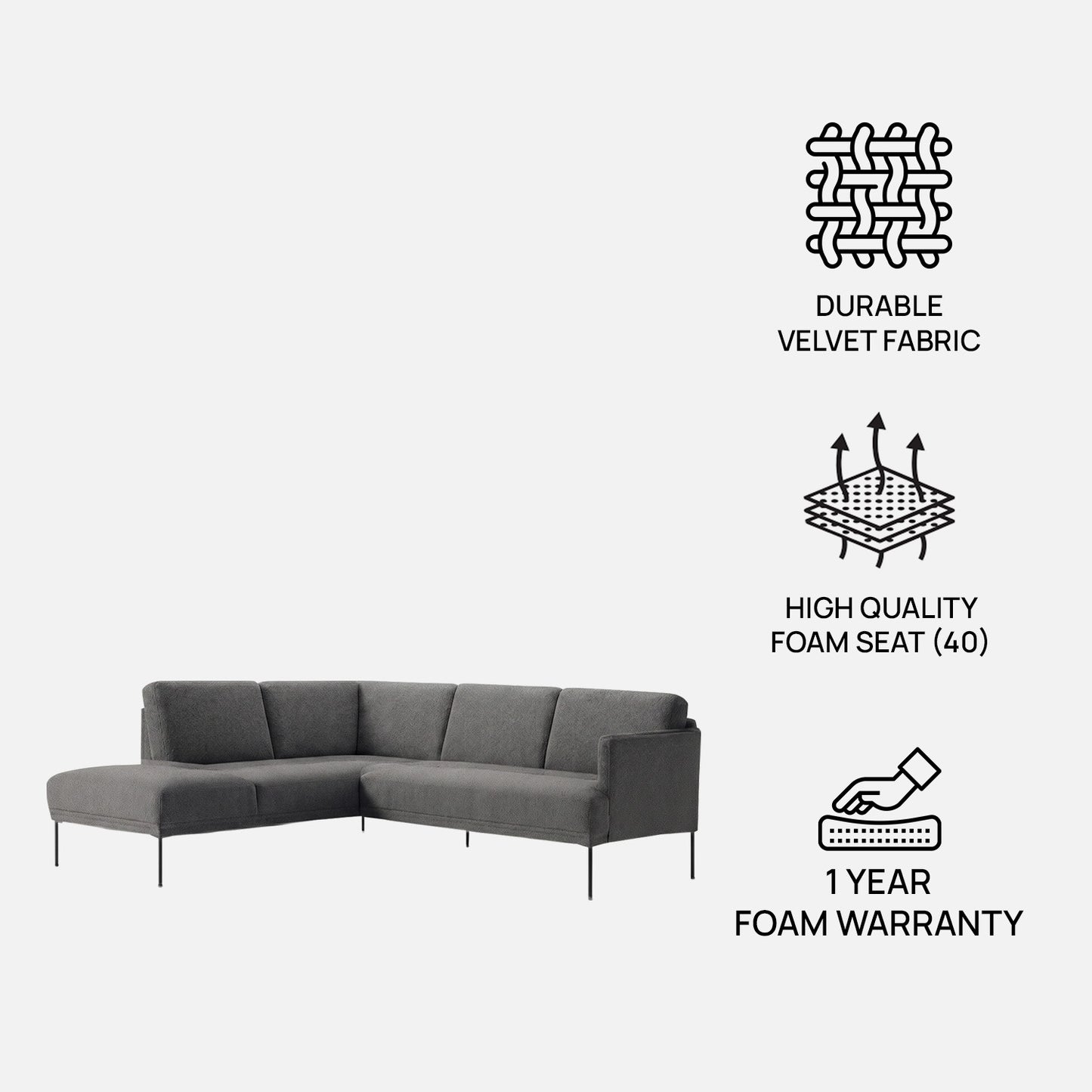 ModernElegance L Shaped 5 Seater Dark Grey