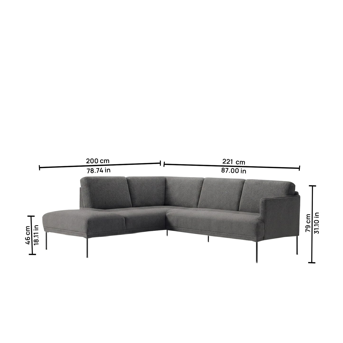ModernElegance L Shaped 5 Seater Dark Grey