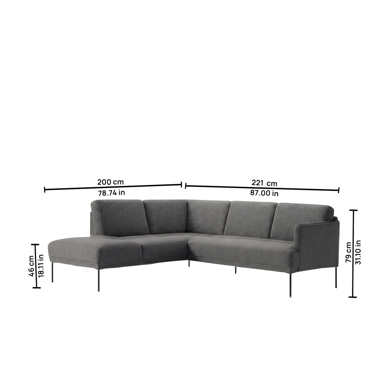ModernElegance L Shaped 5 Seater Dark Grey