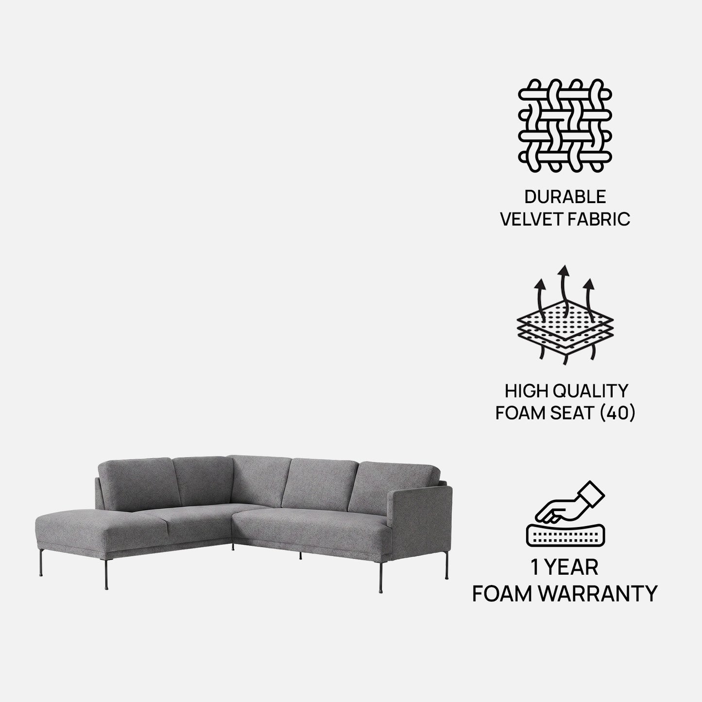 ModernElegance L Shaped 5 Seater Corduroy Grey
