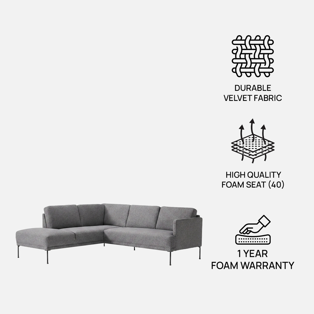 ModernElegance L Shaped 5 Seater Corduroy Grey