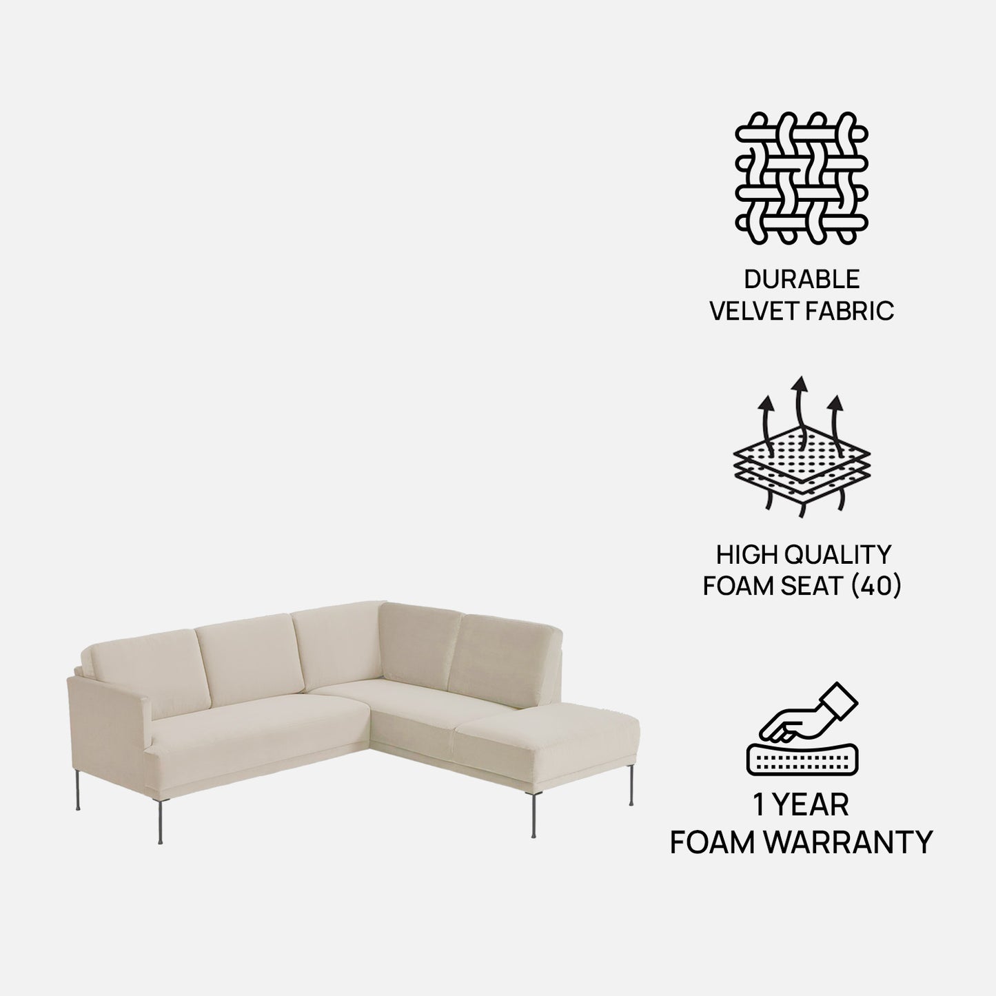 ModernElegance L Shaped 5 Seater Velvet Chic Gray