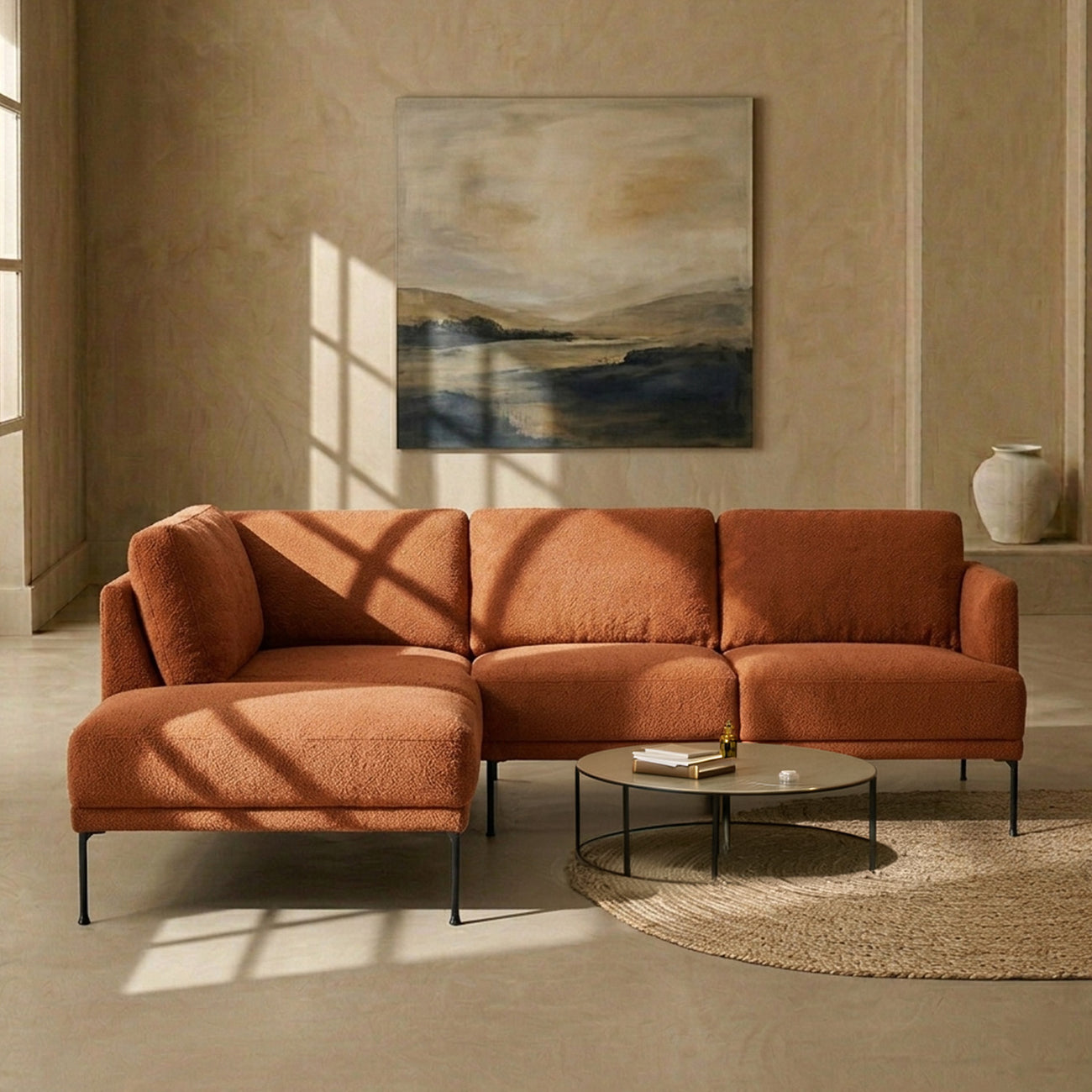 ModernElegance L Shaped 5 Seater Tan