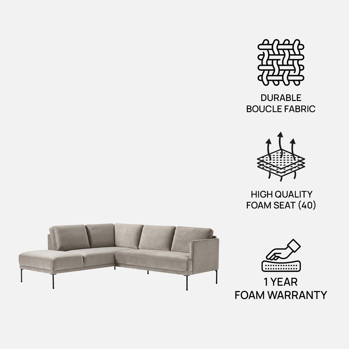 ModernElegance L Shaped 5 Seater Chic Velvet Grey
