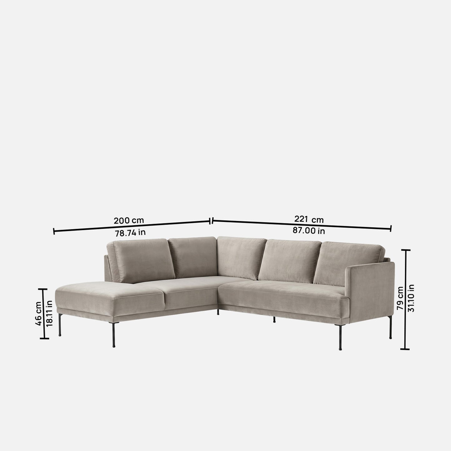 ModernElegance L Shaped 5 Seater Chic Velvet Grey
