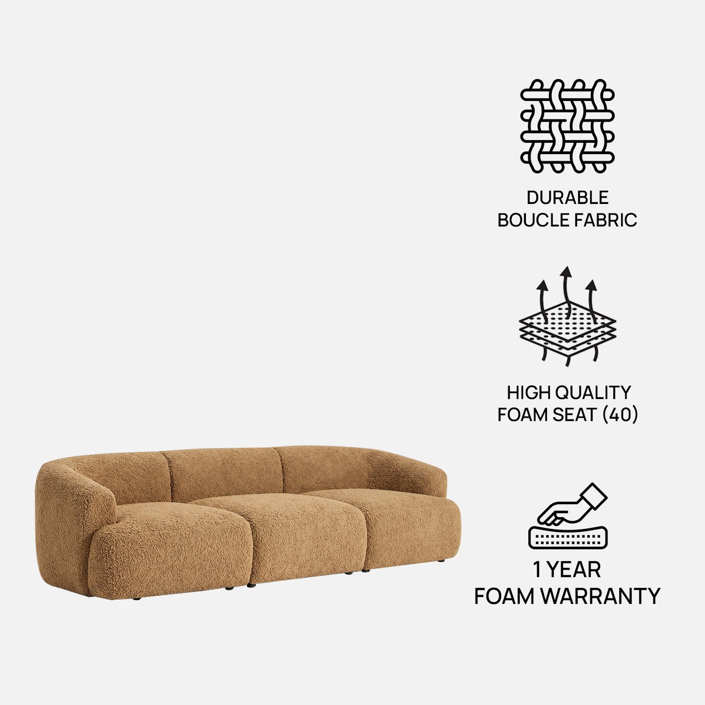 ZenLiving 3 Seater Sofa Boucle Beige