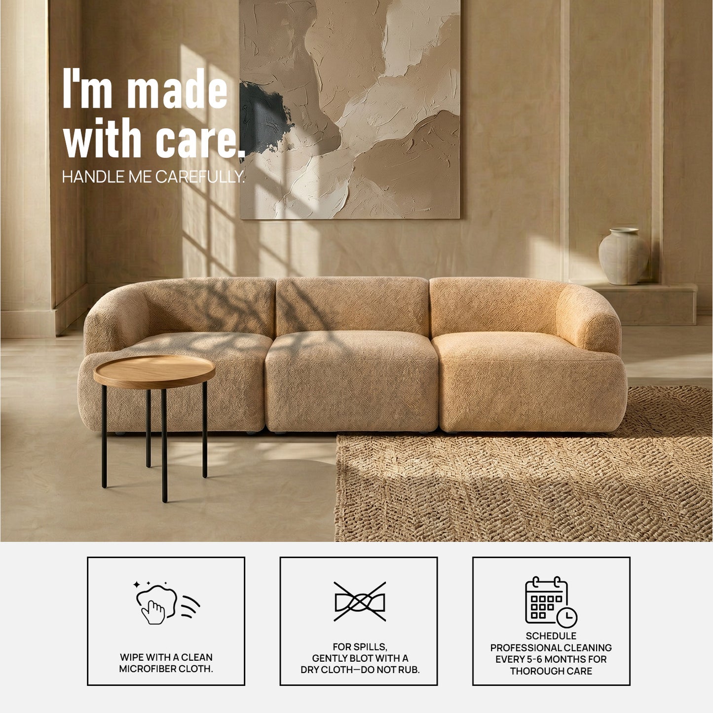 ZenLiving 3 Seater Sofa Boucle Beige