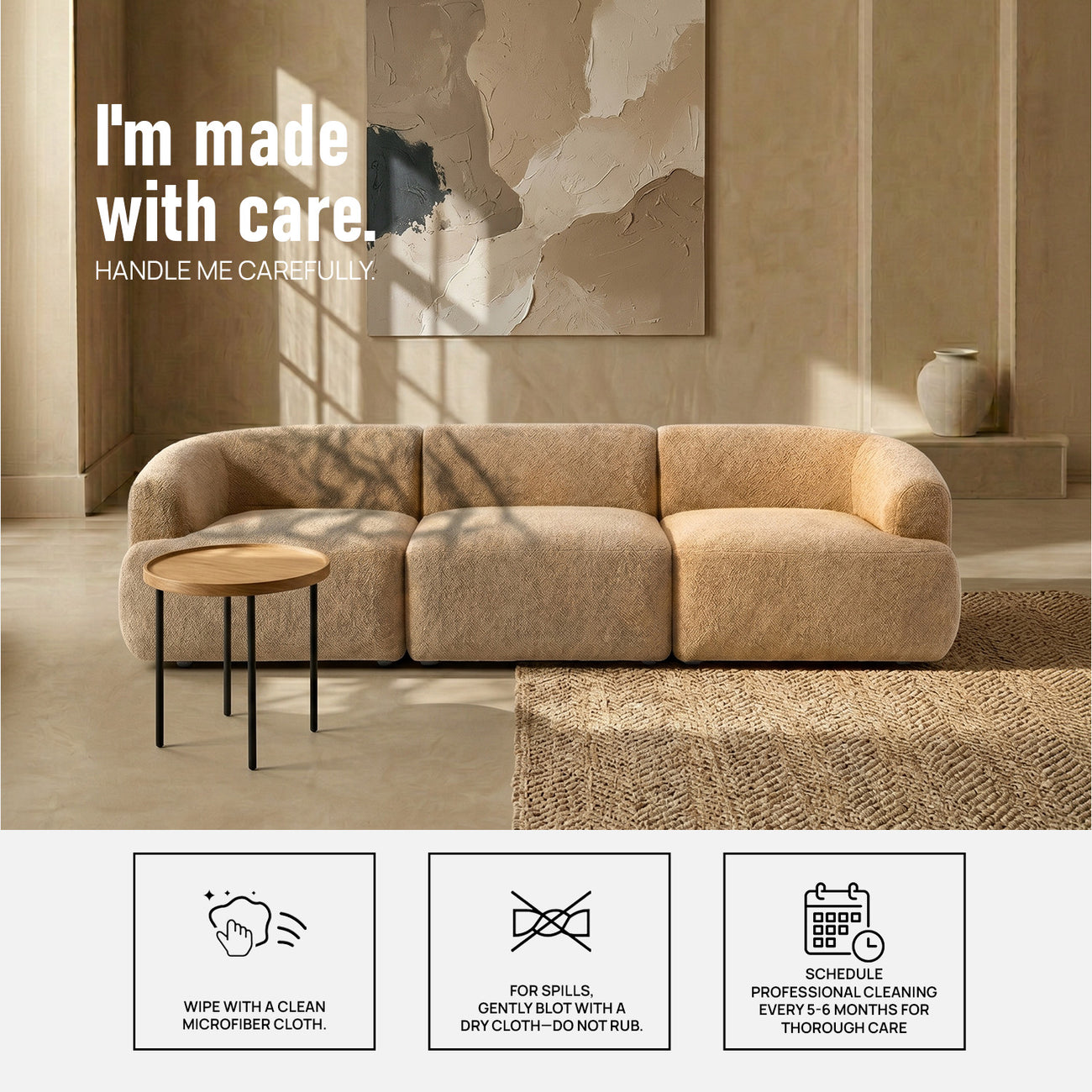 ZenLiving 3 Seater Sofa Boucle Beige
