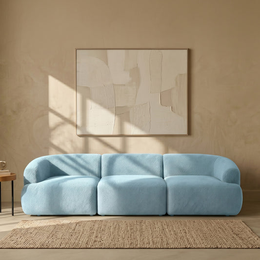 ZenLiving 3 Seater Sofa Boucle Blue