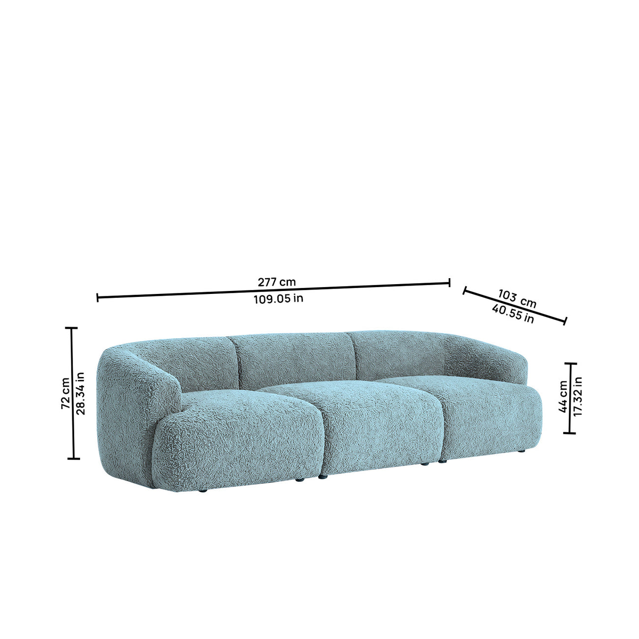 ZenLiving 3 Seater Sofa Boucle Blue