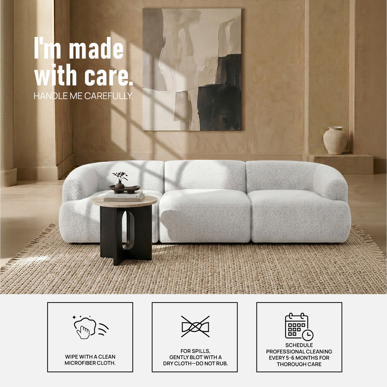 ZenLiving 3 Seater Sofa Beige
