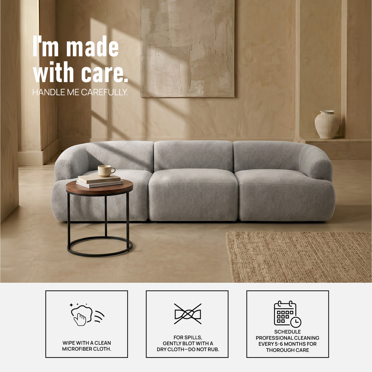 ZenLiving 3 Seater Sofa Boucle Grey