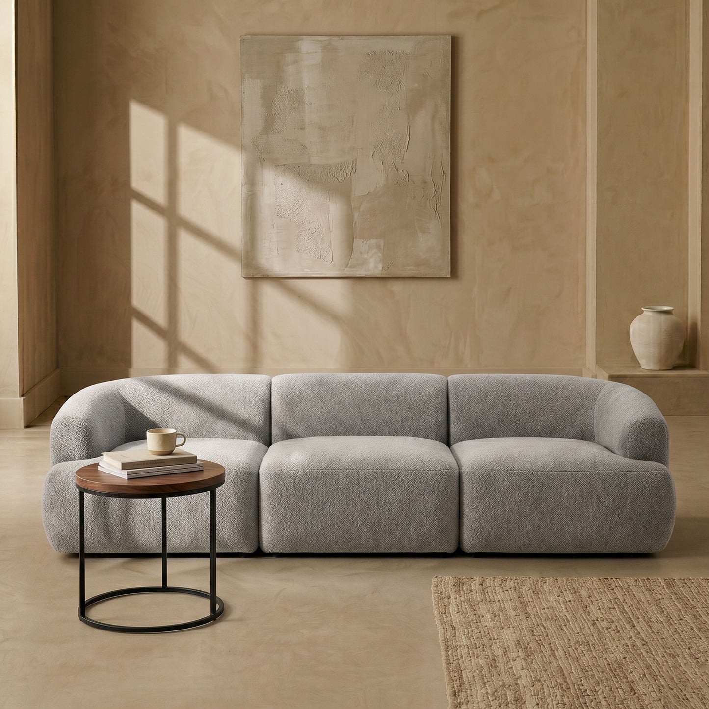 ZenLiving 3 Seater Sofa Boucle Grey