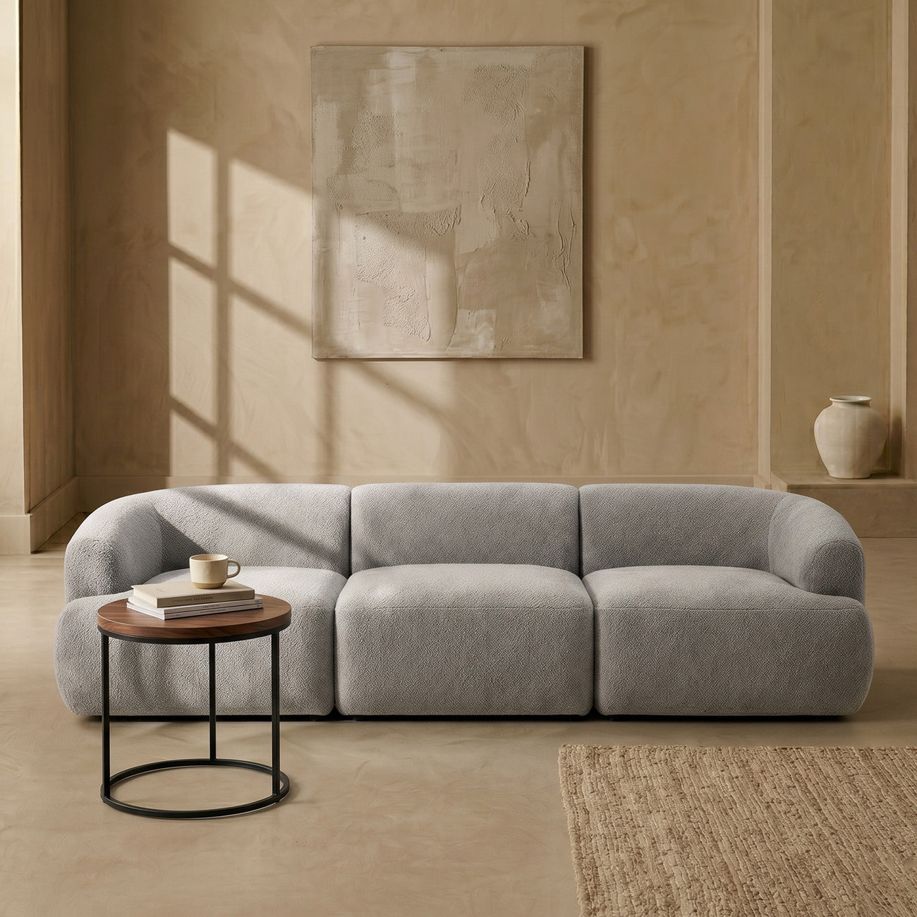 ZenLiving 3 Seater Sofa Boucle Grey