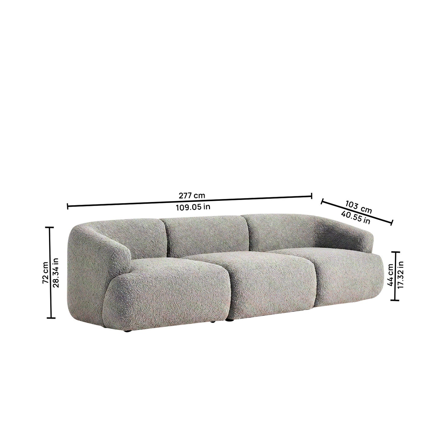 ZenLiving 3 Seater Sofa Boucle Grey