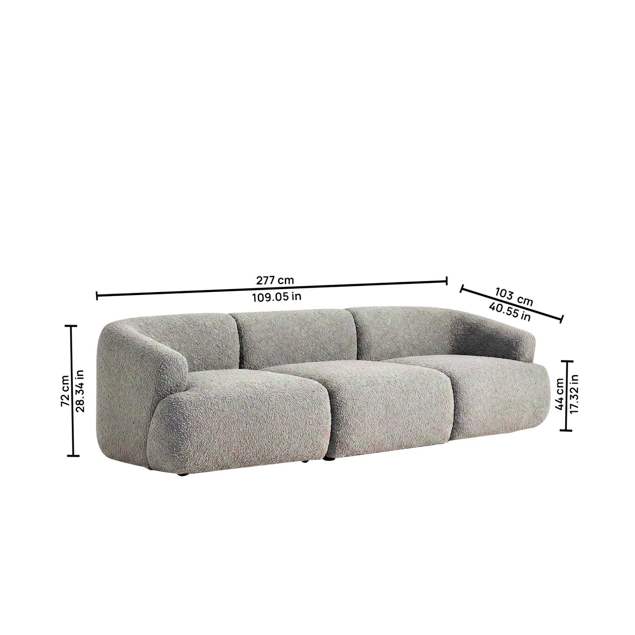 ZenLiving 3 Seater Sofa Boucle Grey