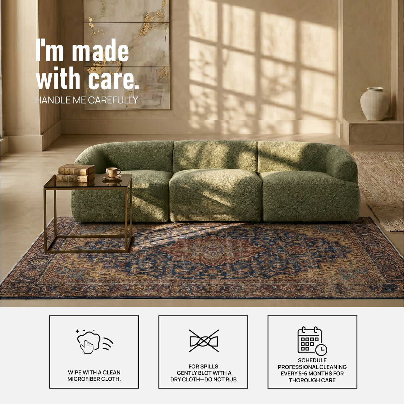 ZenLiving 3 Seater Sofa Boucle Green