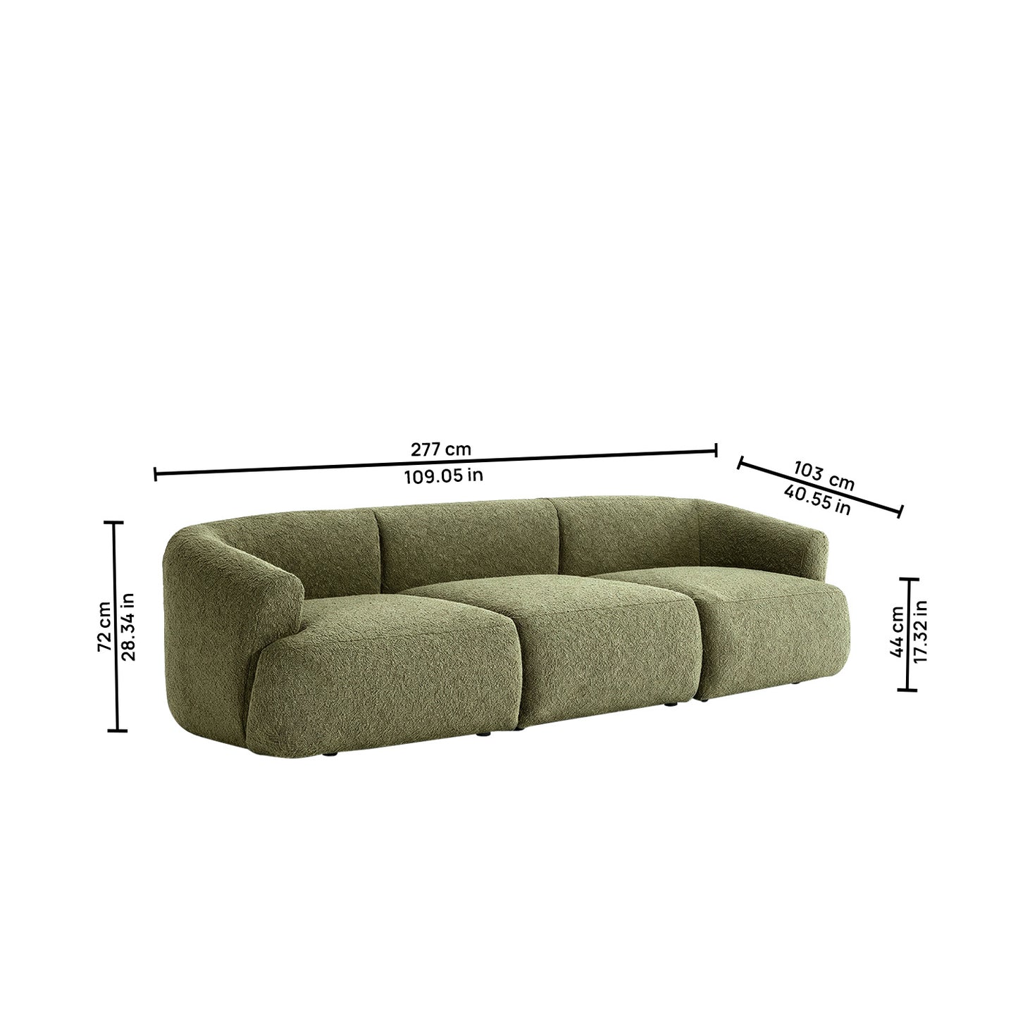 ZenLiving 3 Seater Sofa Boucle Green