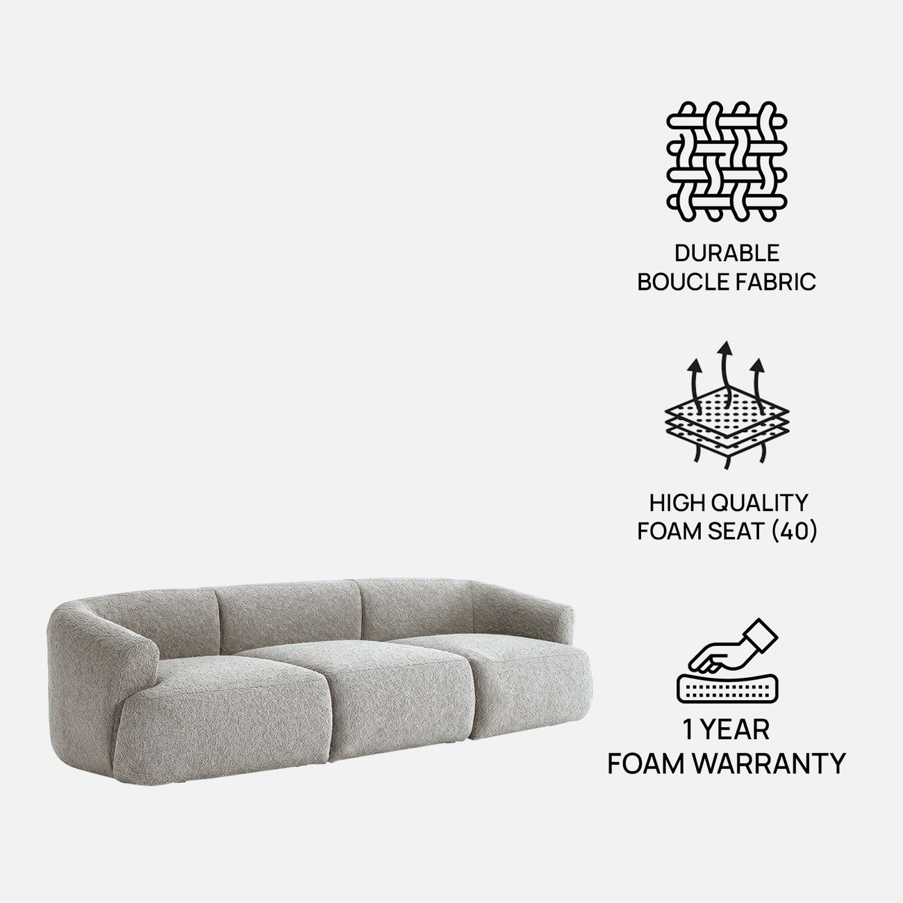 ZenLiving 3 Seater Sofa Chic Grey