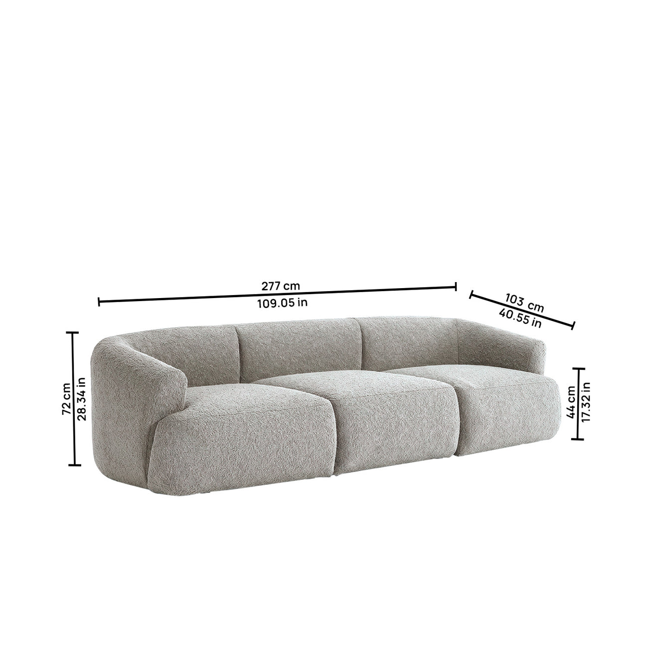 ZenLiving 3 Seater Sofa Chic Grey