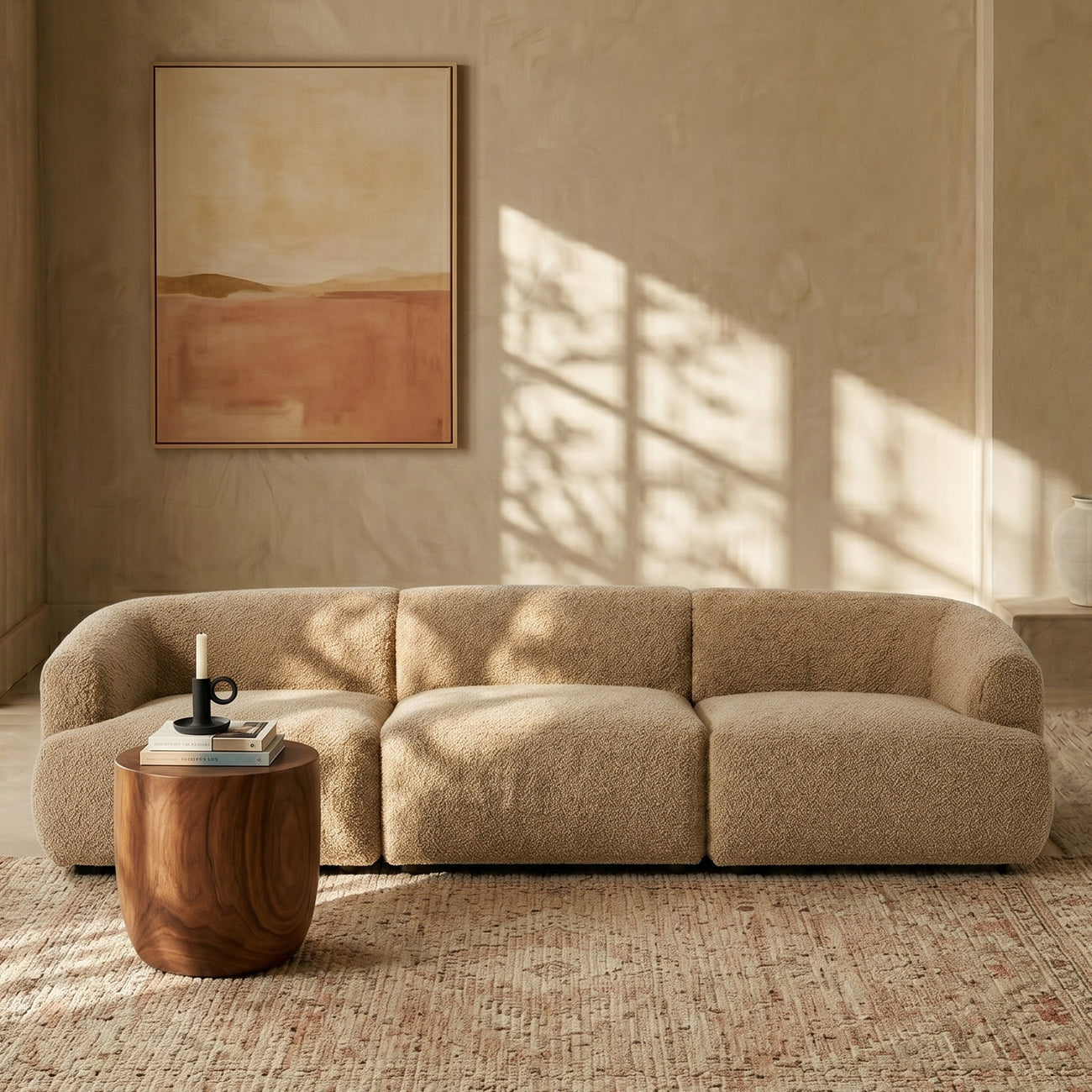 ZenLiving 3 Seater Sofa Boucle Tan