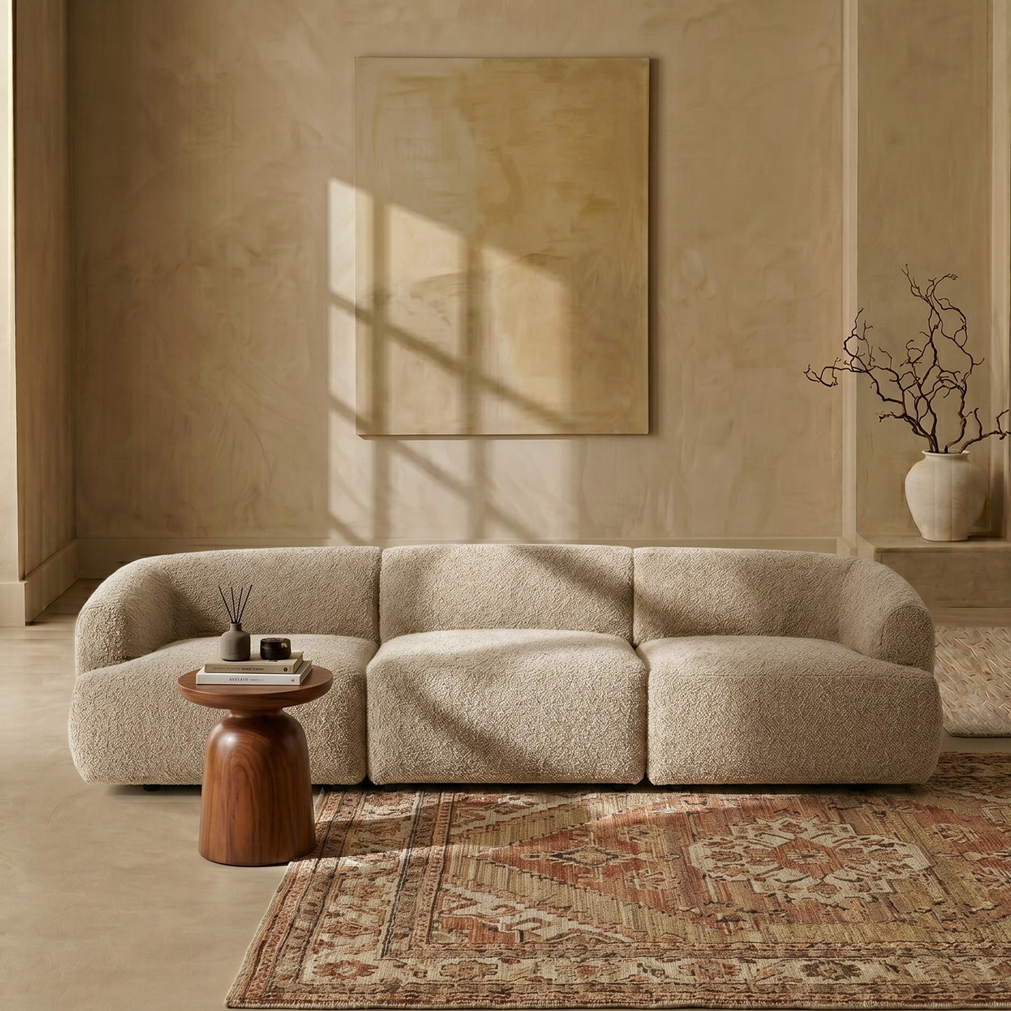 ZenLiving 3 Seater Sofa Boucle Creme