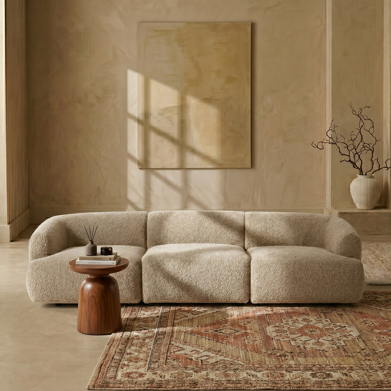 ZenLiving 3 Seater Sofa Boucle Creme