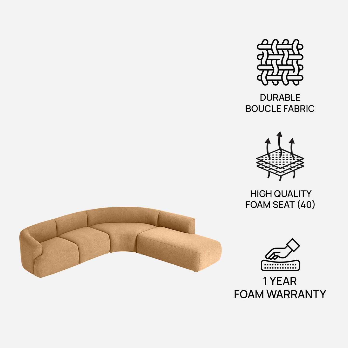 ZenLiving 5 Seater Sofa Boucle Honey Beige