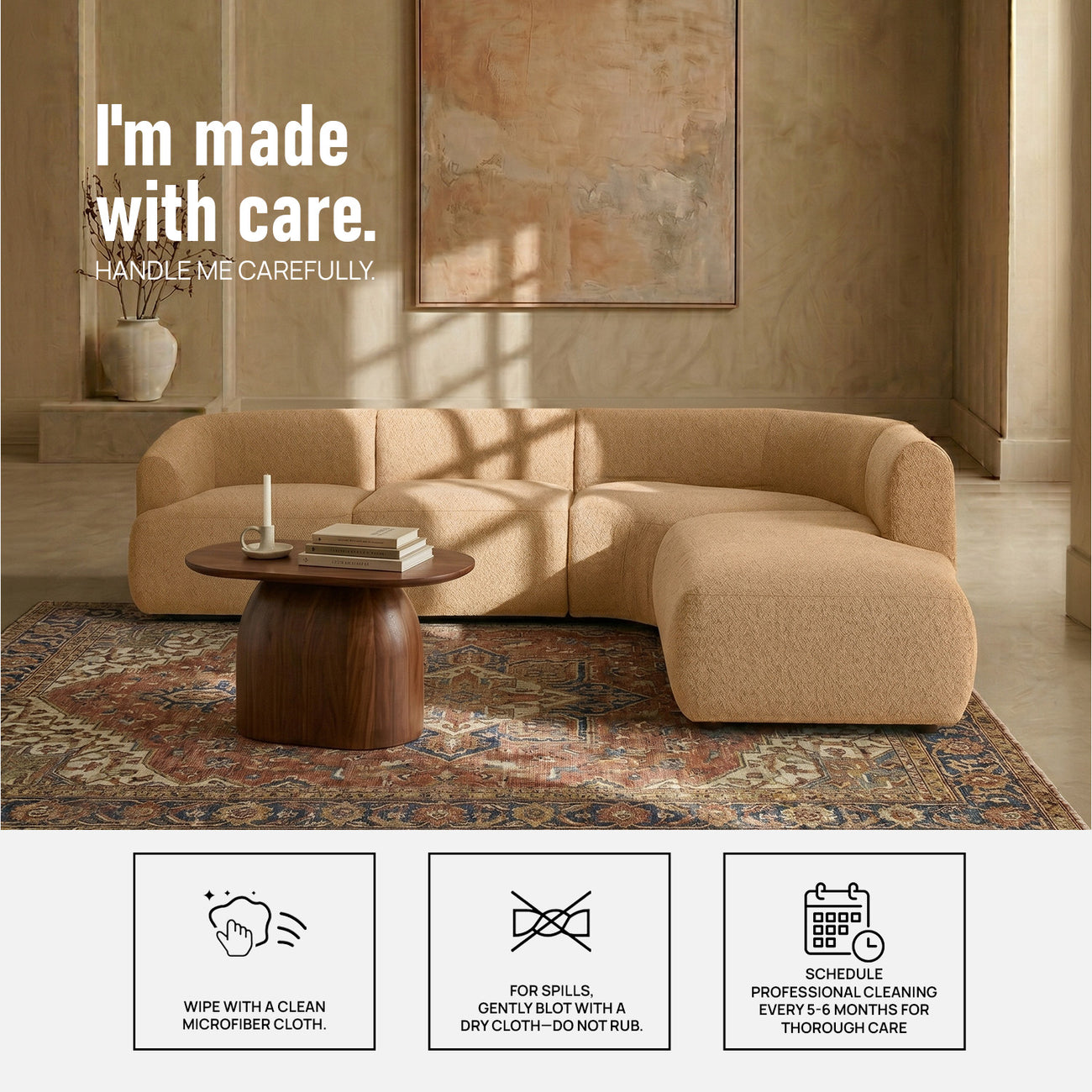 ZenLiving 5 Seater Sofa Boucle Honey Beige