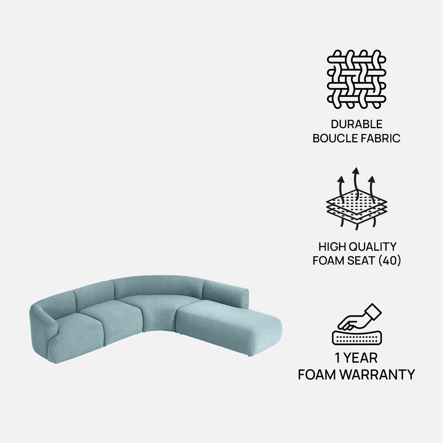 ZenLiving 5 Seater Sofa Boucle Blue