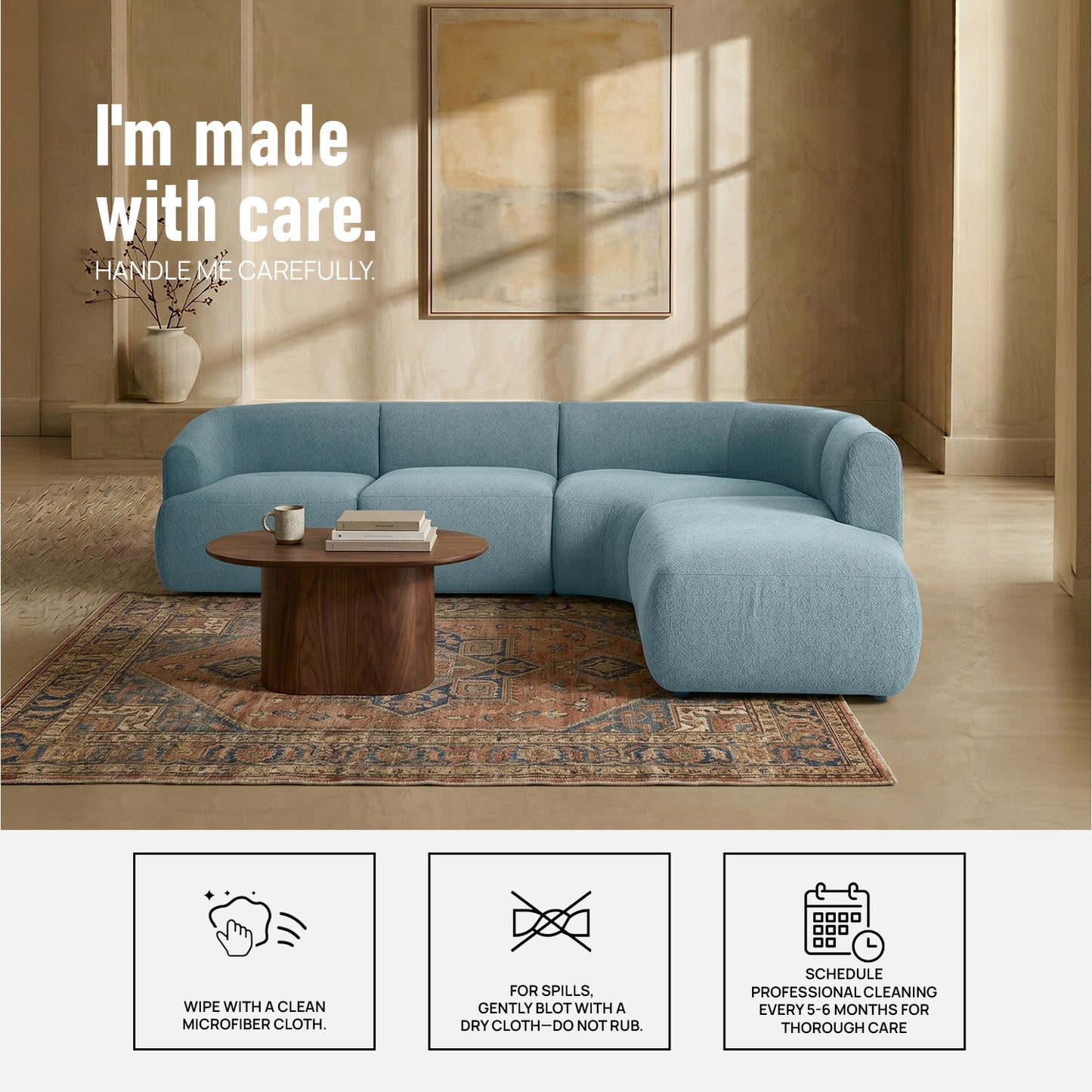 ZenLiving 5 Seater Sofa Boucle Blue