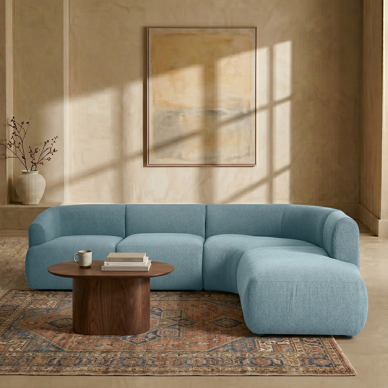 ZenLiving 5 Seater Sofa Boucle Blue