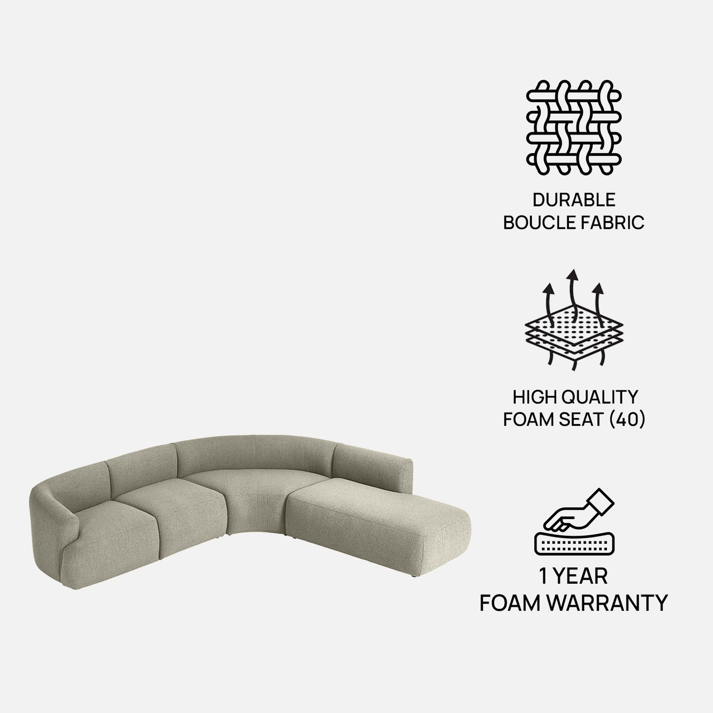 Zen Living 5 Seater Sofa Boucle Creme
