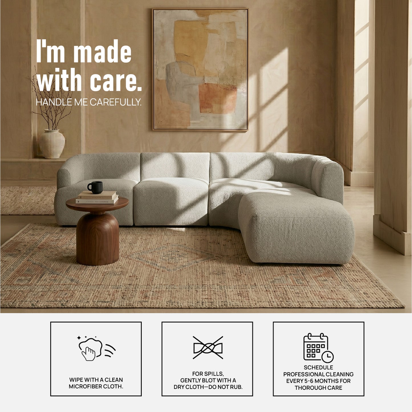 Zen Living 5 Seater Sofa Boucle Creme