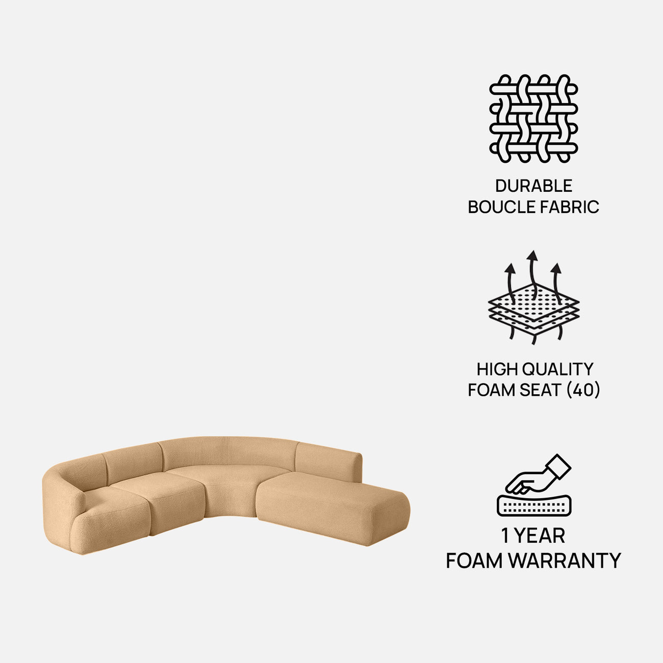 ZenLiving 5 Seater Sofa Boucle Creme