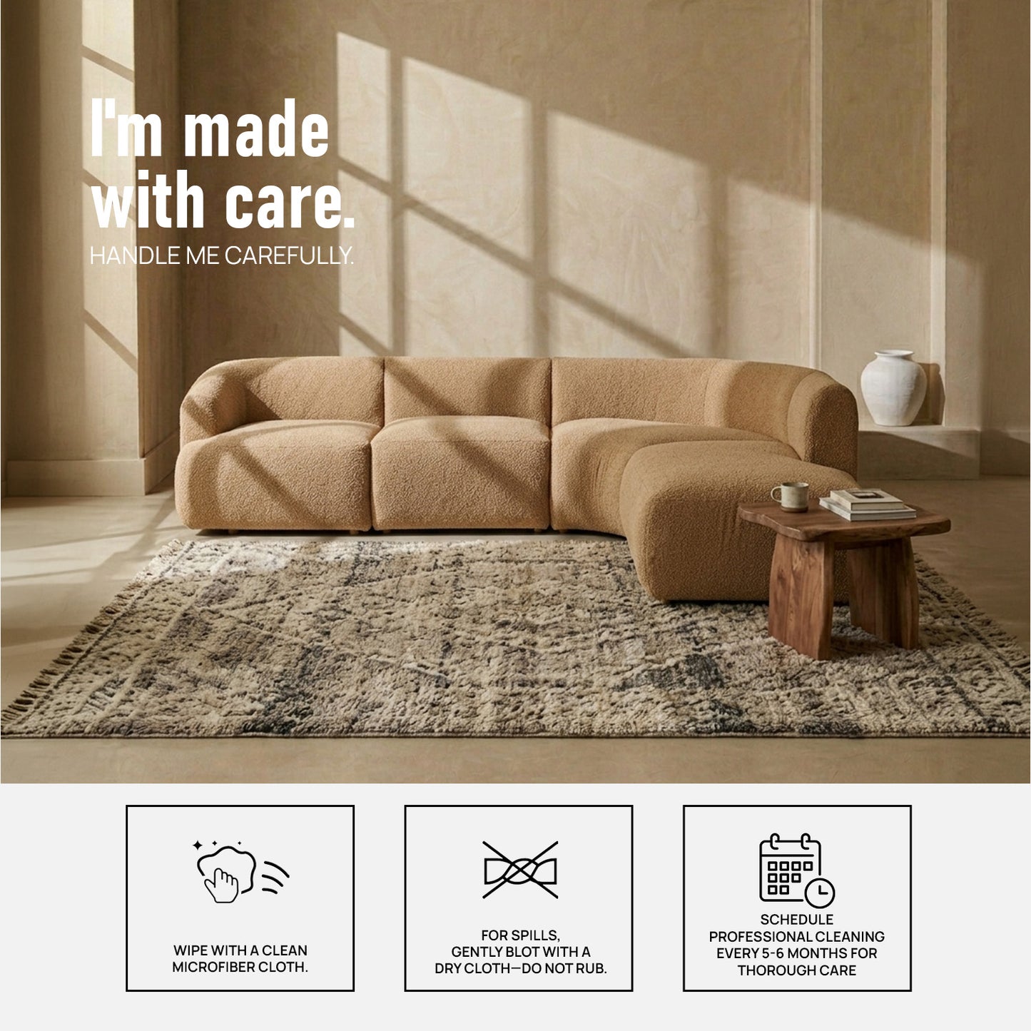 ZenLiving 5 Seater Sofa Boucle Creme