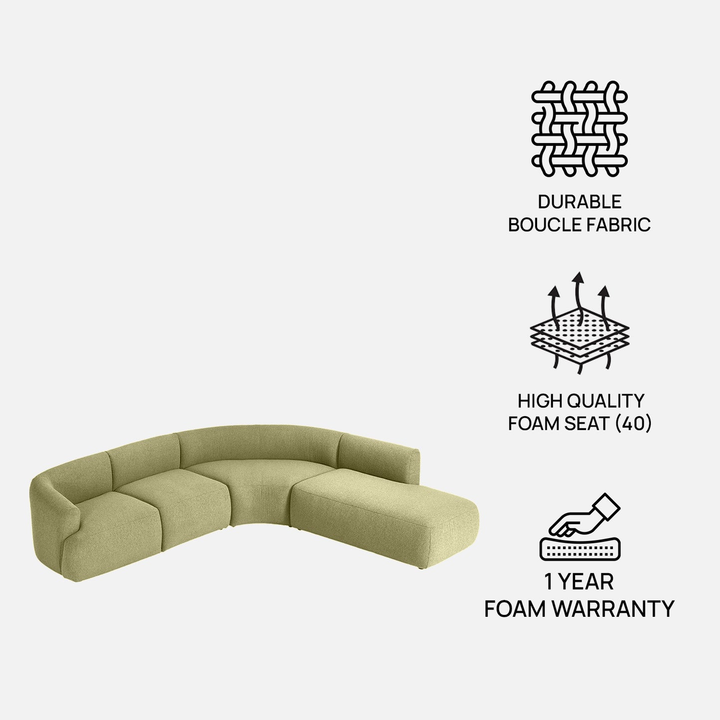 ZenLiving 5 Seater Sofa Boucle Green