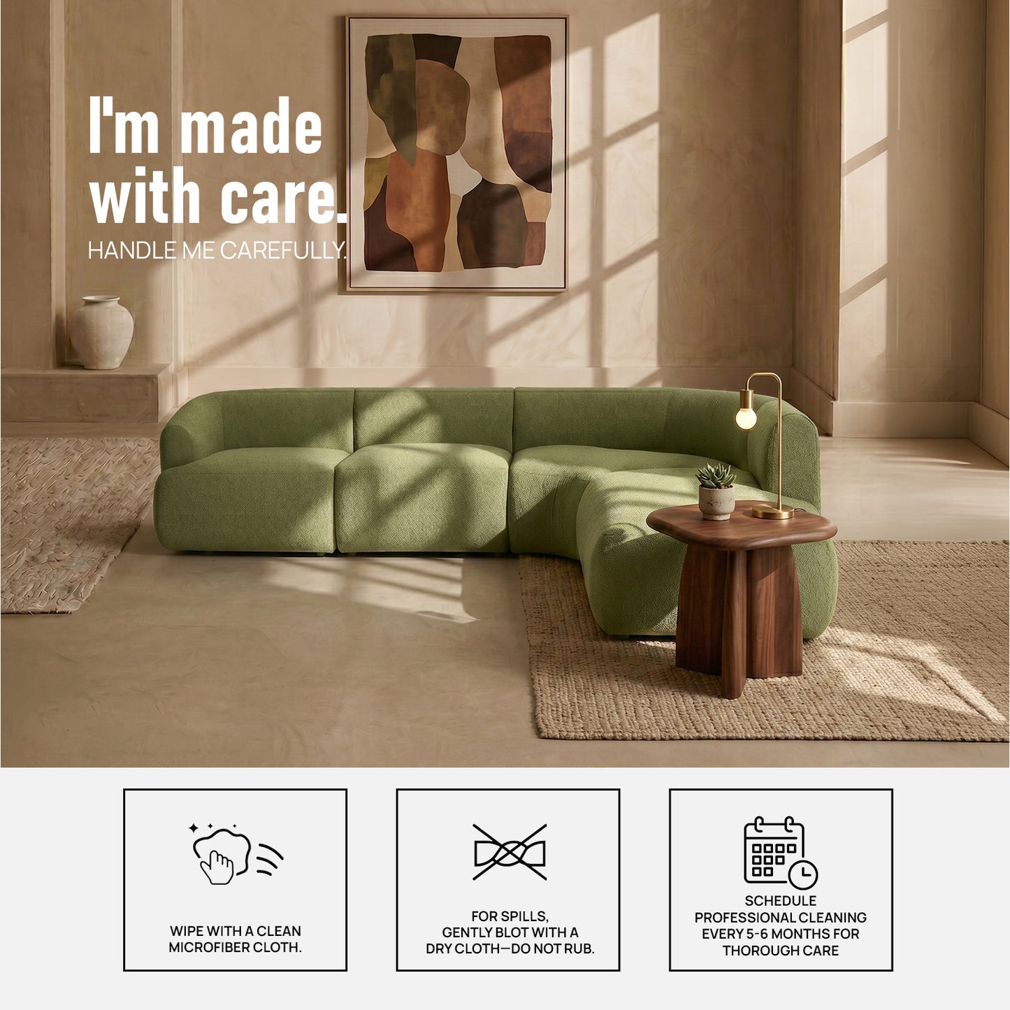 ZenLiving 5 Seater Sofa Boucle Green
