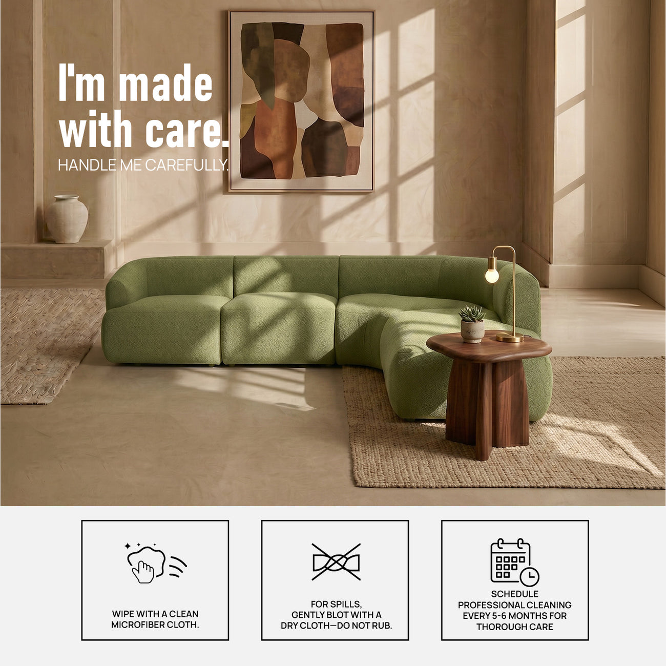 ZenLiving 5 Seater Sofa Boucle Green
